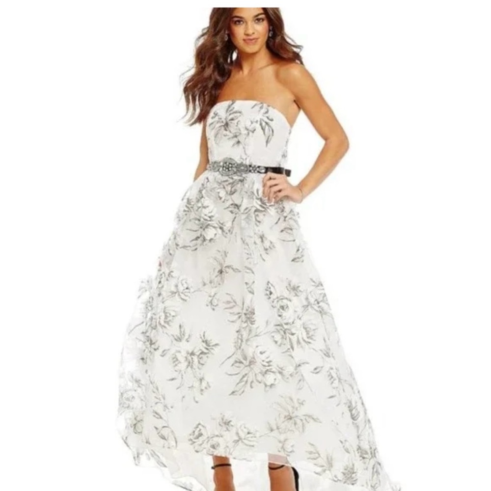 B Darlin Dresses |Strapless Floral Organza Ball Gown